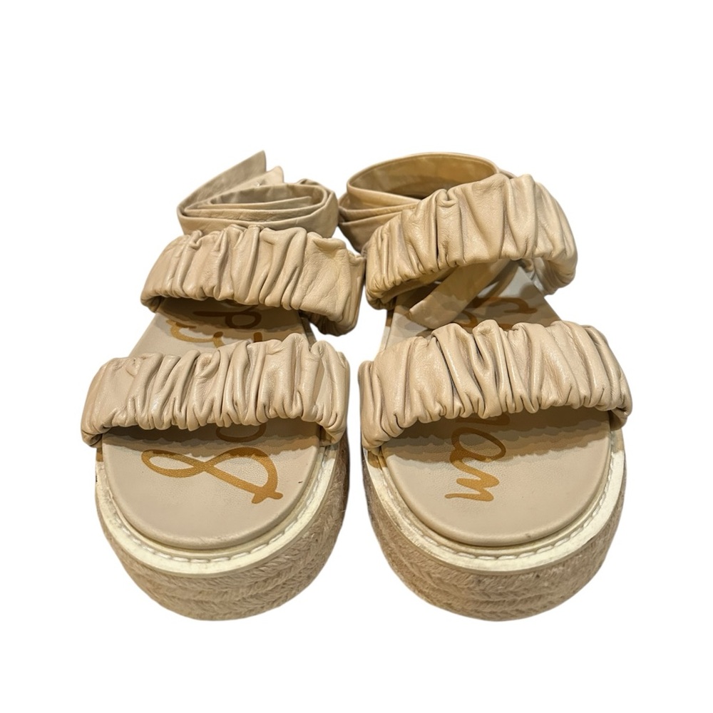 Sam Edelman Nude Platform Espadrille Sandals Size 8 Ruched Straps Ankle Wrap - Picture 10 of 13